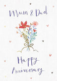 Mum and Dad Anniversary Card – Floral Bouquet with Heart Accents