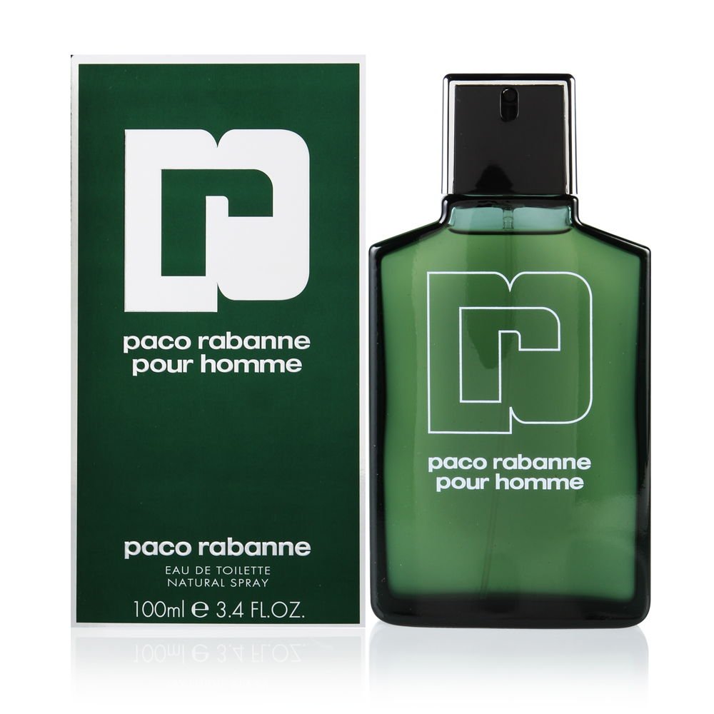 Paco Rabanne Pour Homme Eau de Toilette spray 100ml bottle with sleek design and clear glass packaging.