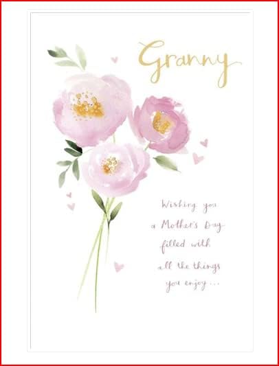 UK Greetings Flowers Design Granny Mother's Day Card with colorful floral illustration and heartfelt message inside.