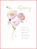 UK Greetings Flowers Design Granny Mother's Day Card with colorful floral illustration and heartfelt message inside.