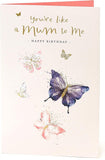 UK Greetings birthday card featuring heartfelt "Like a Mum to Me" message with colorful floral design.