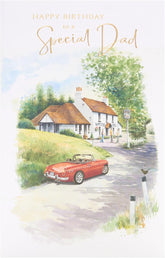 UK Greetings birthday card for dad featuring a sports car and pub design, from the Thinking of You range.