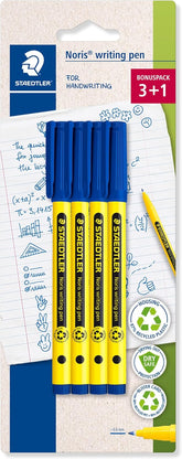 STAEDTLER Noris - Handwriting Pen - Blue - Pack of 4, 307-3 BK4