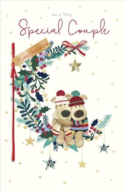 Christmas Greeting Card for Special Couple with Boofle Dog on Floral Moon Design