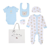 White and blue teddy bear 5-piece set by M N House Wholesale, soft plush toys with adorable designs for gift-giving or decor.