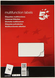 5 Star Office multipurpose adhesive labels for laser and inkjet printers, 14 per sheet, white, 105 x 42mm, 1400 labels.