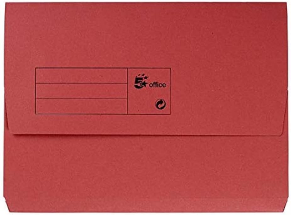 Red 5 Star Office Document Waller with half flap, 285gsm, 32mm spine, A4 size, pack of 50 for bulk wholesale UK.