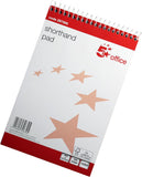 Wirebound 5 Star Shorthand Pad with 300 ruled pages, red and white cover, measuring 127 x 200mm, ideal for note-taking and writing.