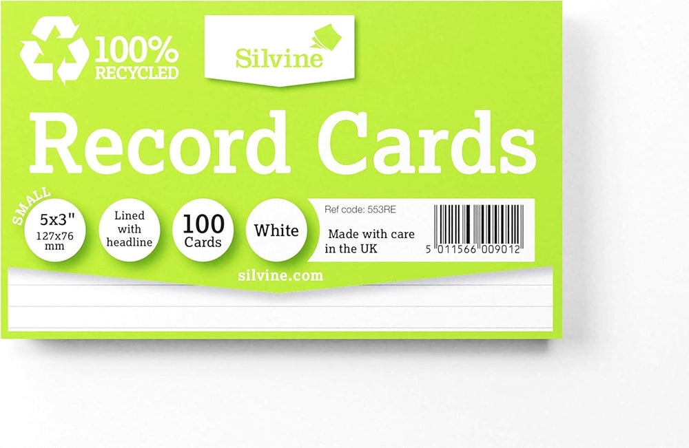 5x3" 100% Recycled Flash Cards - Lined (100 Cards) White