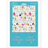 Abacus Cards birthday pet-themed greeting card with gift wrap sheets and tags, featuring colorful animal illustrations.