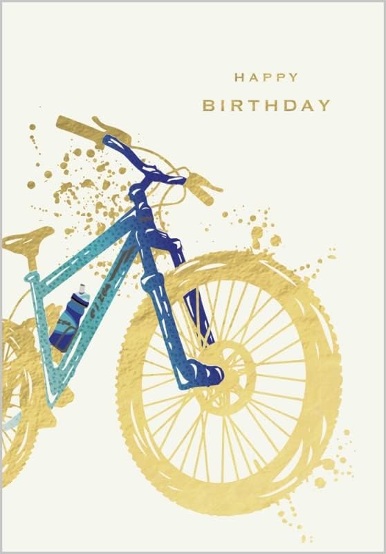 Abacus Cards mountain bike birthday greeting card featuring a colorful illustrated mountain bike scene.