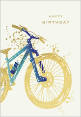 Abacus Cards mountain bike birthday greeting card featuring a colorful illustrated mountain bike scene.