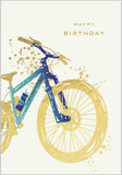 Abacus Cards mountain bike birthday greeting card featuring a colorful illustrated mountain bike scene.