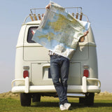 Open greeting card featuring a camper van and road map design from Abacus Cards' Lost Camper series.