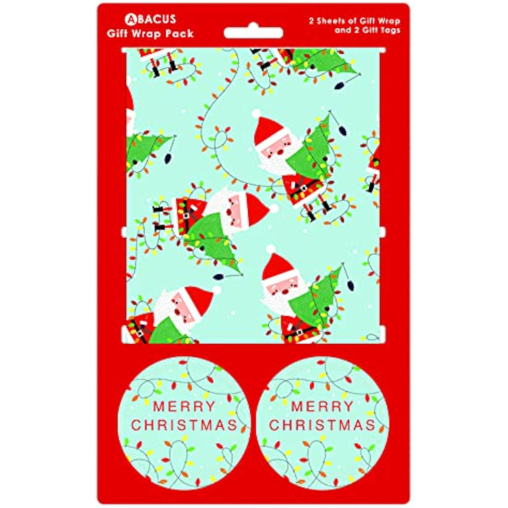 Abacus Cards Santa-themed greeting card with two sheets and two tags, featuring festive holiday illustrations.
