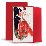 Abacus Cards Christmas greeting card with embrace wife illustration in a festive holiday design.