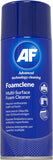 AF Foamclene anti-static foaming cleaner spray on a surface, perfect for desks, whiteboards, carpets, upholstery, and car interiors.