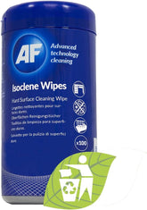 AF Isoclene Wet Isopropyl Alcohol Wipes in a tub, IPA cleaning wipes for disinfecting and surface cleaning.