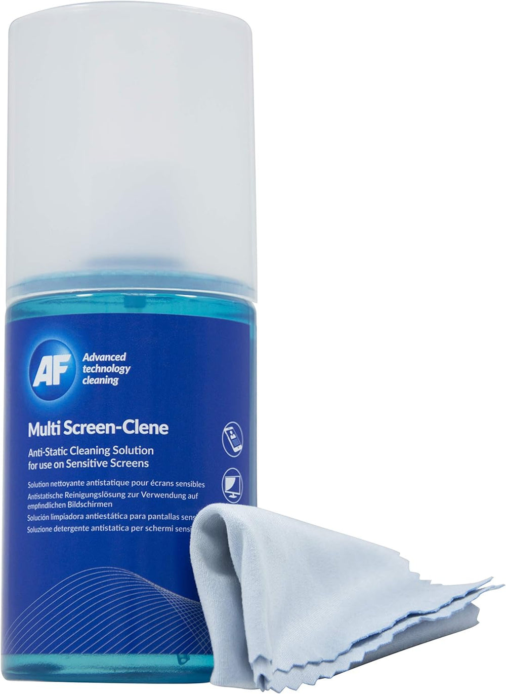 AF Multi 200ml screen cleaning kit with spray bottle for mobile phones, TVs, laptops, monitors, LED, LCD, plasma, and tablets.