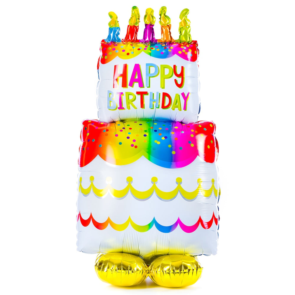 Anagram birthday cake foil balloon with colorful birthday design, shiny metallic finish, perfect for celebration decorations