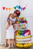 Anagram birthday cake foil balloon with colorful cake design, perfect for celebration decorations.