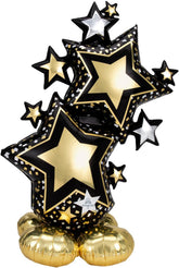 Black and gold foil balloon featuring a star cluster design from Anagram, perfect for celebrations and party decor.