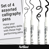 Set of four Artline EK 240W4 calligraphy pens in black, showcasing sleek pen designs for artistic lettering and calligraphy.