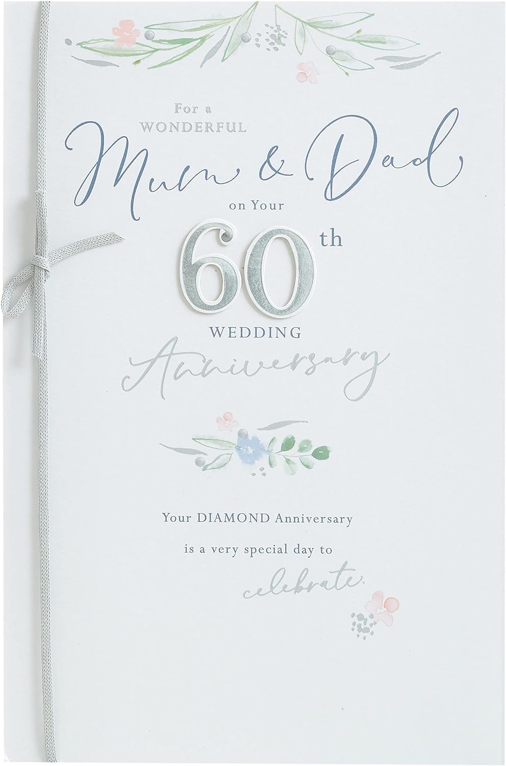 UK Greetings Mum & Dad 60th Wedding Anniversary greeting card with floral design and heartfelt message, perfect for celebrating love.