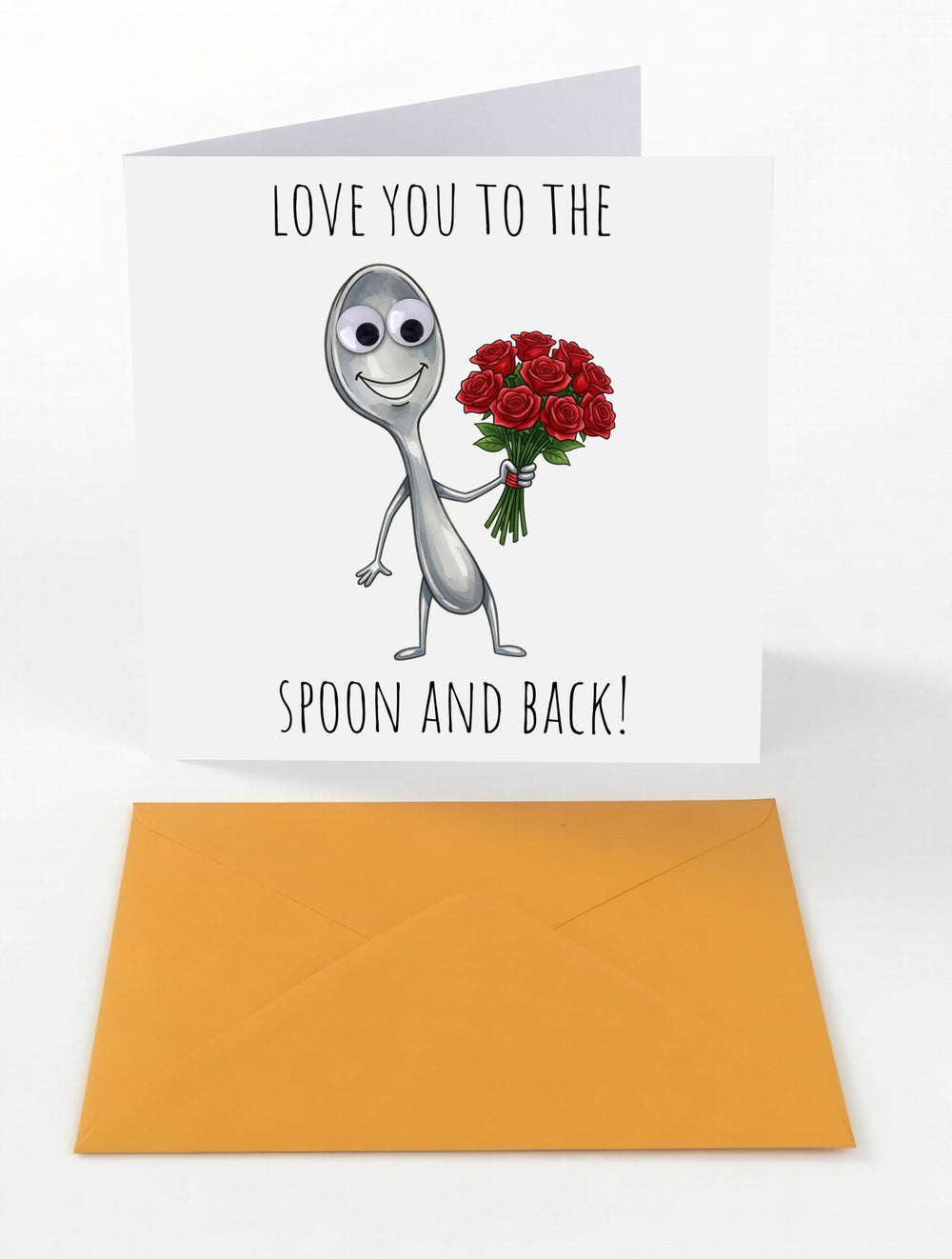 Googly Cards Funny "Love You to the Spoon and Back!" Greeting Card with Googly Eyes and Orange Envelope