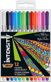 BIC Intensity Medium Felt-Tip Pens, set of 12, with easy-to-use medium tips for vibrant writing and coloring in stationery and art projects.