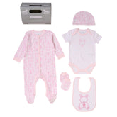 Pink Bunny Send It 5-piece set by M N House Wholesale, featuring colorful stationery with bunny design on a white background.