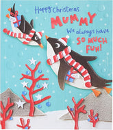 Christmas Greeting Card for Mummy with Cute Penguins Festive Design