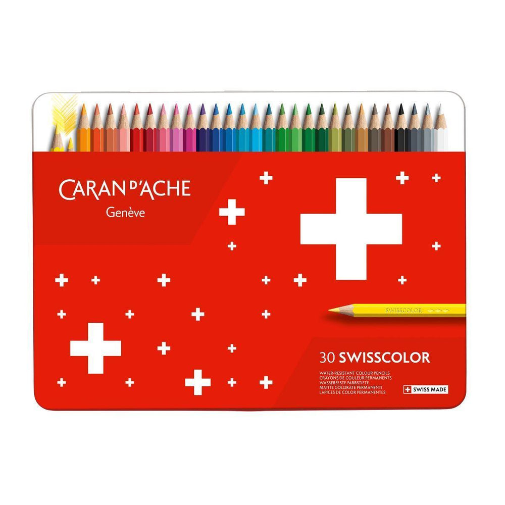 Caran d’Ache Swisscolor Colour Pencils set of 30 assorted art supplies with vibrant colored pencils in a box