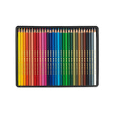 Set of 30 Caran d’Ache Swisscolor water-soluble colour pencils arranged in a box, featuring vibrant shades for artistic drawing.