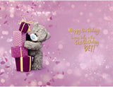 Carte Blanche 13th birthday bear stacking gifts greeting card featuring colorful illustrations and festive design.