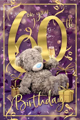 Carte Blanche 3D holographic bear teddy 60th birthday greeting card featuring a colorful, festive design with a cute bear illustration.