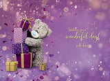 Carte Blanche 40th Bear greeting card featuring a cute bear holding a stack of gifts for celebrating a 40th birthday.