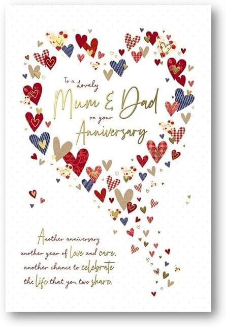 Carte Blanche anniversary greeting card featuring hearts for mum and dad, perfect for celebrating special moments together.