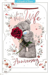 Carte Blanche Anniversary Wife Bear greeting card with a rose, featuring a cute bear design and heartfelt message for special occasions.