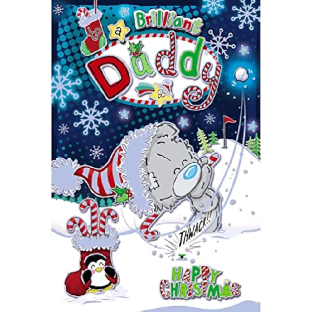 Carte Blanche greeting card featuring a bear playing hockey with a snowball, perfect for Christmas and celebrating dads.