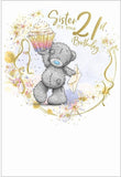 Carte Blanche Me to You Bear Sister 21st Birthday greeting card featuring a cute bear design for celebrating a special birthday.
