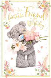 Carte Blanche Me to You Tatty Teddy bear holding flowers with a birthday greeting card, 6x9 inches, official collectible greeting card.