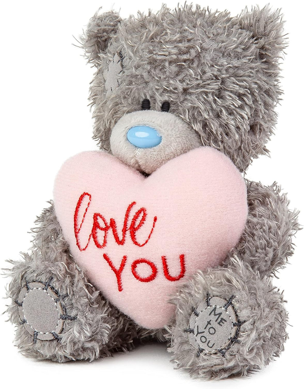 Gray Carte Blanche Me to You Bear soft toy holding a padded heart with "Love You" message, 4-inch plush gift item.