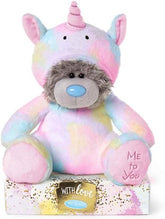 Soft plush Rainbow Unicorn Tatty Teddy by Carte Blanche, featuring colorful rainbow mane and friendly teddy bear face.