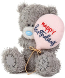 Grey Tatty Teddy soft toy by Carte Blanche, 10cm Happy Birthday bear holding balloon from the Me to You collection.