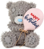Grey Carte Blanche Me to You Tatty Teddy soft toy holding a birthday balloon, 10cm Happy Birthday bear from the official collection.
