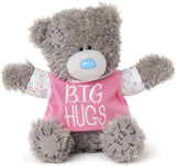 Carte Blanche Tatty Teddy soft toy wearing a Big Hugs slogan T-shirt, plush teddy bear with soft fur and cuddly appearance.