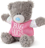 Carte Blanche Tatty Teddy soft toy wearing a Big Hugs slogan T-shirt, featuring a cuddly plush bear with a friendly face.