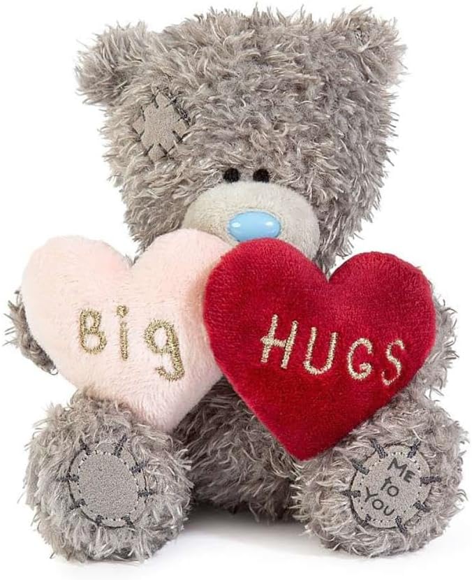 Carte Blanche Tatty Teddy plush bear, 10cm high with padded faux fur hearts, part of the official collection, soft toy and giftware.
