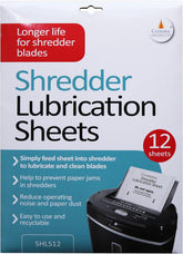 Cathedral Products shredder lubrication sheets pack of 12, compatible with paper shredders for smooth operation and maintenance.